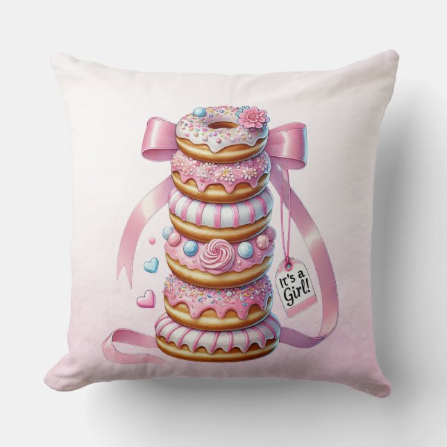 Sprinkle Donuts Pink Ribbon Throw Pillow (Front)