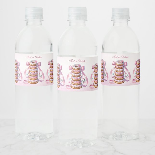 Sprinkle Donuts Pink Ribbon Water Bottle Label (Bottles)