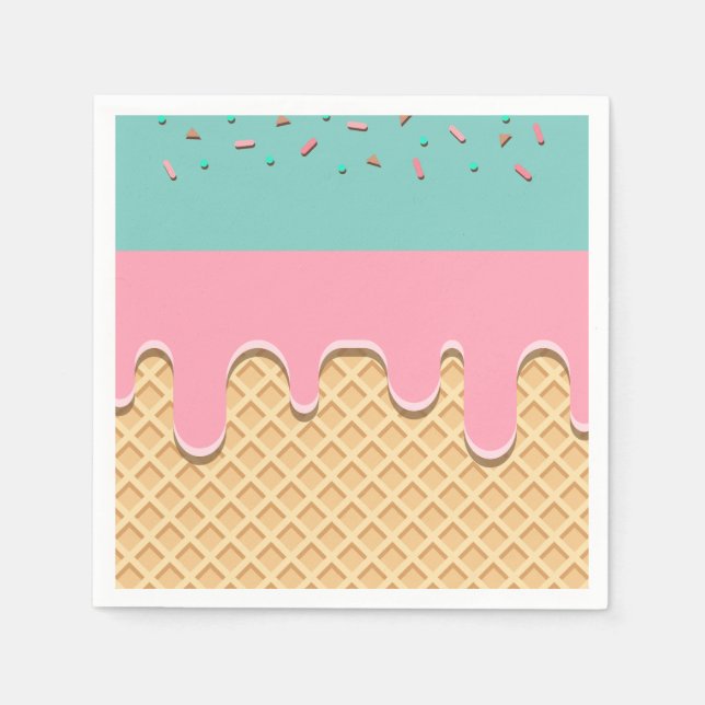 Sprinkle Drip Ice Cream Cone Party Napkins (Front)