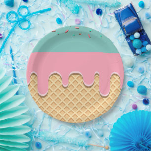 Sprinkle Drip Ice Cream Cone Party Paper Plates