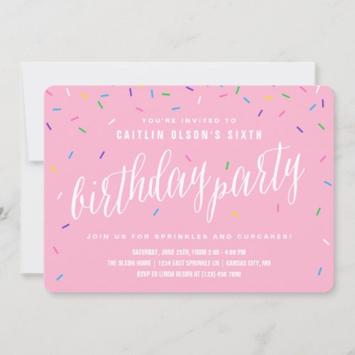 Sprinkle Girl Birthday Party Invitations  Pink