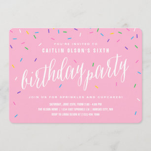 Sprinkle Girl Birthday Party Invitations Pink