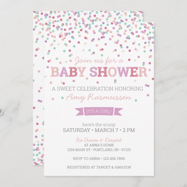 Sprinkle Ice Cream Baby Shower Invitation - Girl (Front/Back)