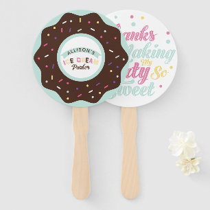 Sprinkle Mint Choco Donut fun treat Birthday Party Hand Fan