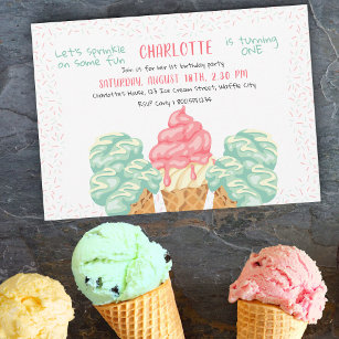 Sprinkle on the Fun Ice Cream 1st Birthday Invitation