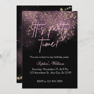 Sprinkle Pink Stars birthday invitation