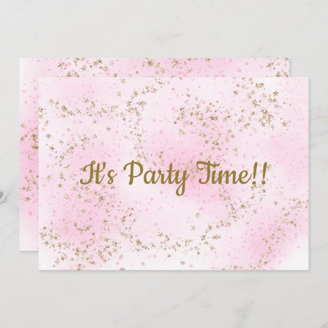 Sprinkle Pink Stars birthday invitation (Front/Back)