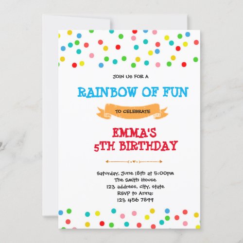 Sprinkle rainbow birthday invitation