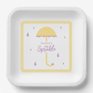 Sprinkle Shower Cute Umbrella Yellow & Purple Paper Plates