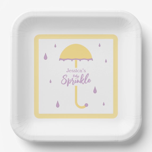 Sprinkle Shower Cute Umbrella | Yellow & Purple Paper Plates (Front)