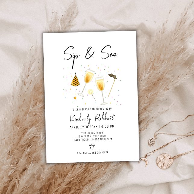 Sprinkle Sip and See Champagne Glass Baby Shower Invitation (Sprinkle Sip and See Champagne Glass Baby Shower Invitation)