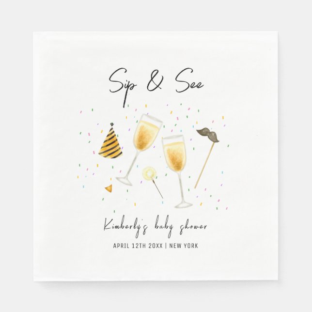 Sprinkle Sip and See Champagne Glass Baby Shower Napkins (Front)