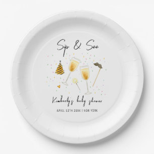 Sprinkle Sip and See Champagne Glass Baby Shower Paper Plates