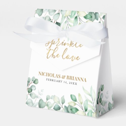 Sprinkle The Love Eucalyptus Monogram Gold Wedding Favor Boxes