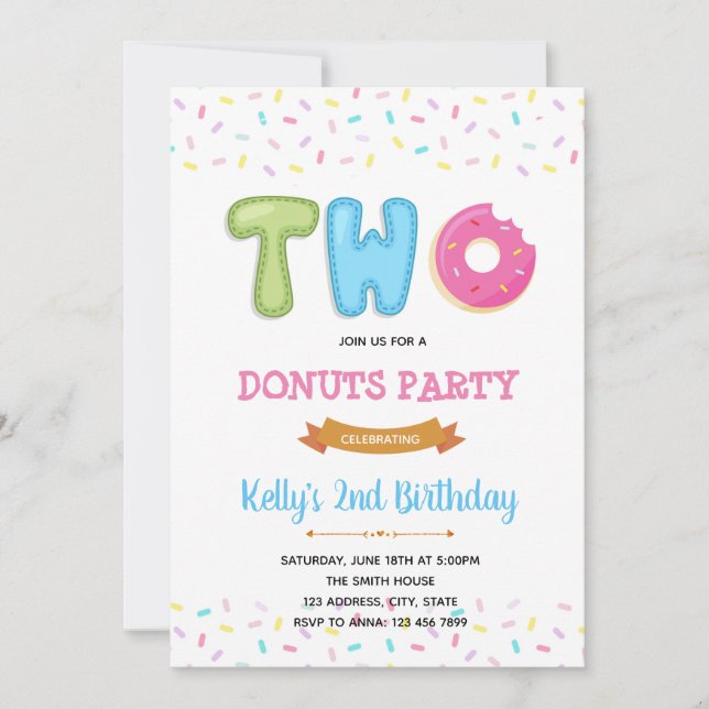 Sprinkle two sweet donut party invitation (Front)