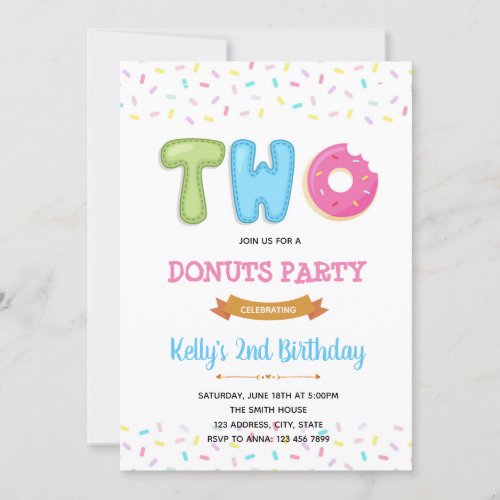Sprinkle two sweet donut party invitation