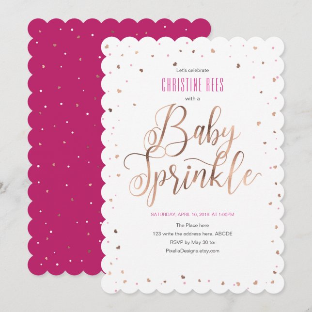 Sprinkle With Love, Modern,RoseGold, Baby Sprinkle Invitation (Front/Back)