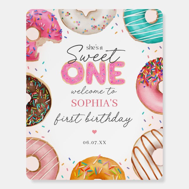 Sprinkled Donut 1st Birthday Welcome Sign (Front)