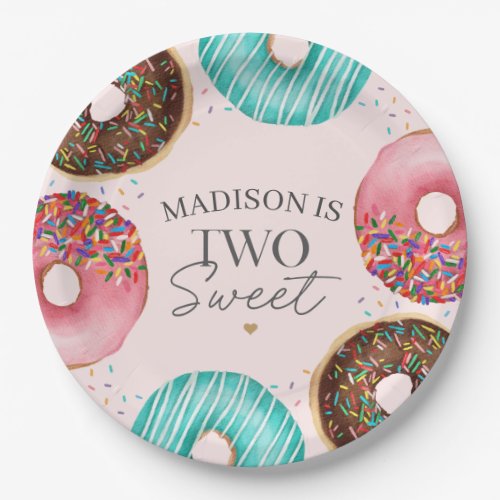 Sprinkled Donut 2nd Birthday Party Table Decor Paper Plates