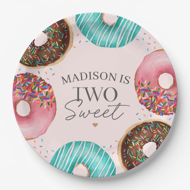 Sprinkled Donut 2nd Birthday Party Table Decor Paper Plates (Front)