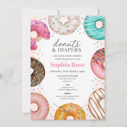 Sprinkled Donut Baby Shower Invitation for Girl