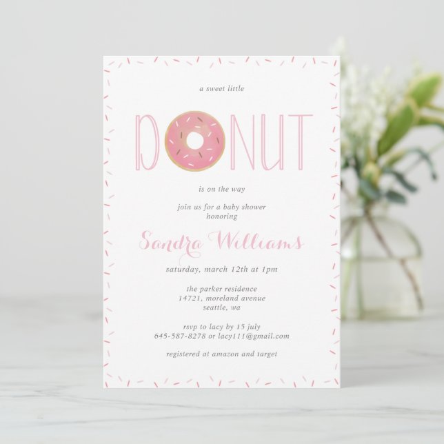 Sprinkled donut baby shower Invitation_Pink Invitation (Standing Front)