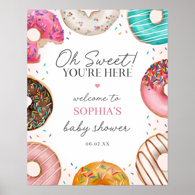 Sprinkled Donut Baby Shower Welcome Sign (Front)