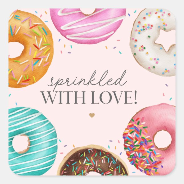 Sprinkled Donut Baby Sprinkle Party Favor Square Sticker (Front)