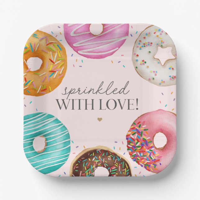Sprinkled Donut Baby Sprinkle Party Table Decor Paper Plates (Front)