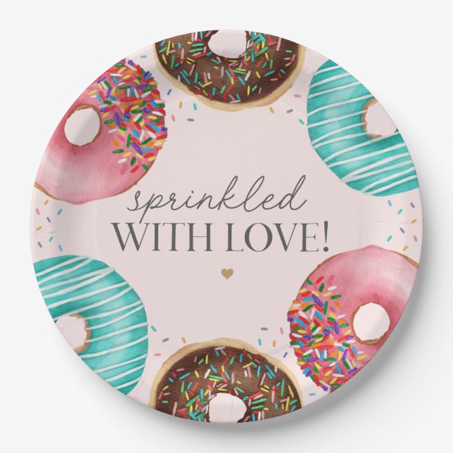 Sprinkled Donut Baby Sprinkle Party Table Decor Paper Plates (Front)