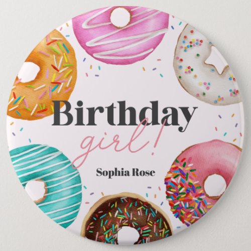 Sprinkled Donut Birthday Girl Party Button