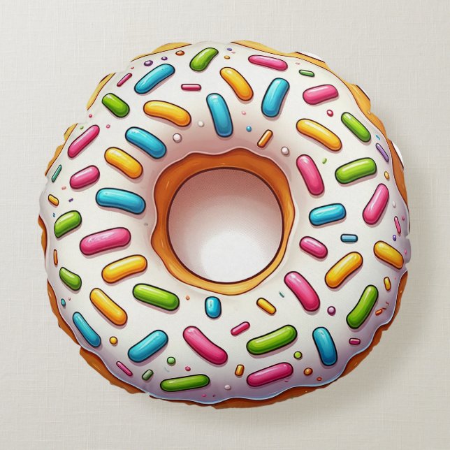 Sprinkled Donut Round Pillow – Fun and Realistic (Front)