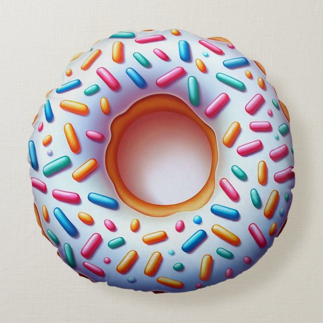 Sprinkled Donut Round Pillow – Fun and Realistic (Front)