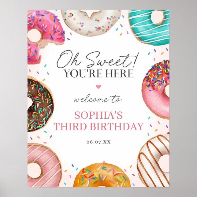 Sprinkled Donut Sweet Birthday Welcome Sign (Front)