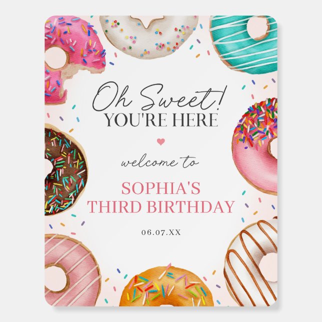 Sprinkled Donut Sweet Birthday Welcome Sign (Front)