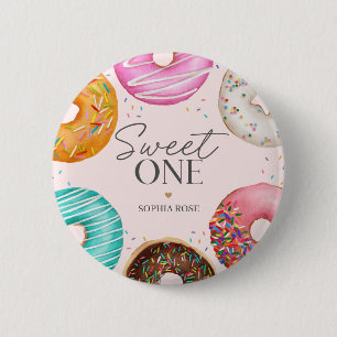 Sprinkled Donut Sweet ONE 1st Birthday Party Button