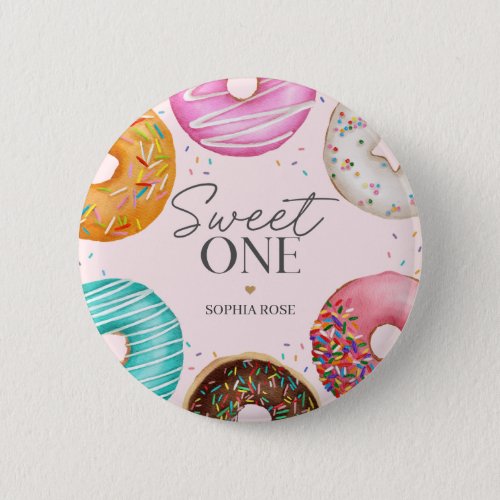 Sprinkled Donut Sweet ONE 1st Birthday Party Button