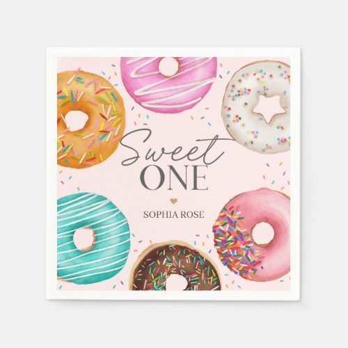 Sprinkled Donut Sweet ONE 1st Birthday Party Napkins