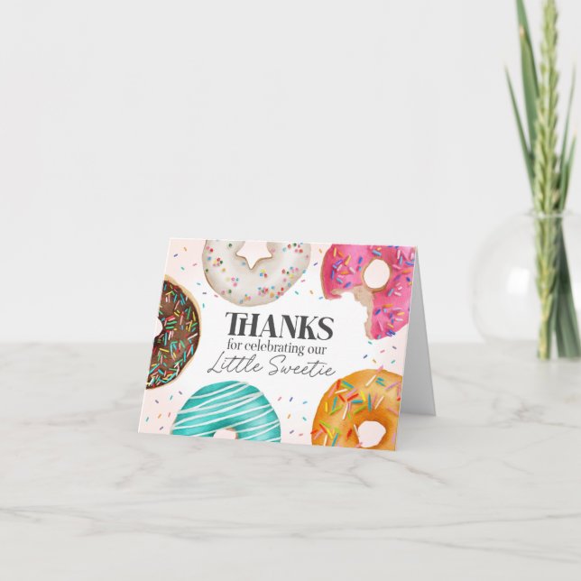 Sprinkled Donut Thank You Card Birthday or Baby (Front)