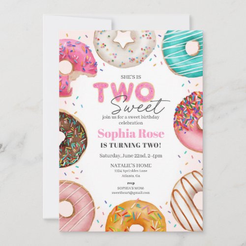 Sprinkled Donut TWO Sweet Birthday Party for Girl Invitation