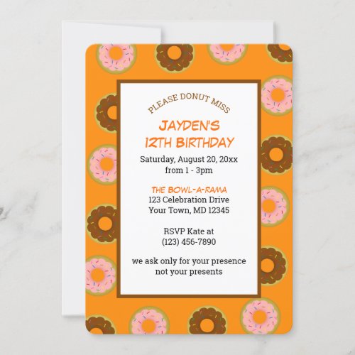 Sprinkled Donuts All Occasion Orange Party Invitation