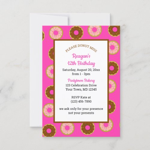 Sprinkled Donuts All Occasion Pink Party Invitation