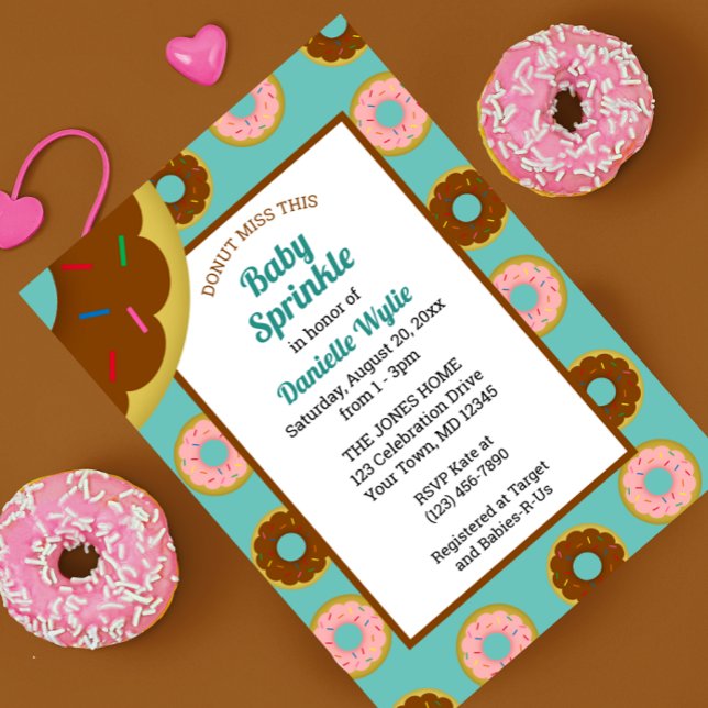 Sprinkled Donuts Aqua Blue Retro Baby Sprinkle Invitation (Creator Uploaded)