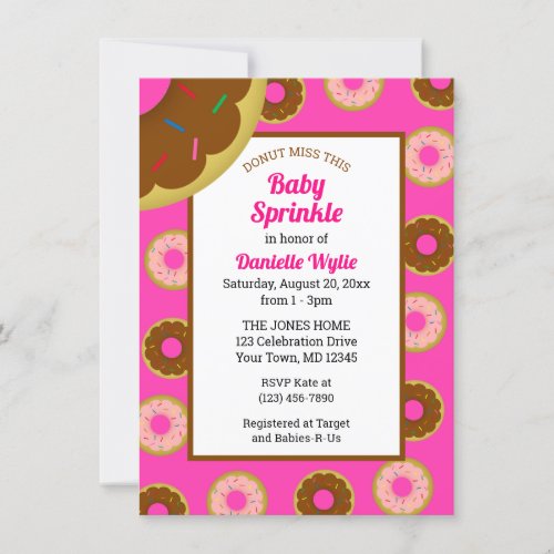 Sprinkled Donuts Hot Pink Retro Baby Sprinkle Invitation