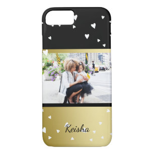 Sprinkled Hearts Black Faux Gold Custom Photo iPhone 8/7 Case