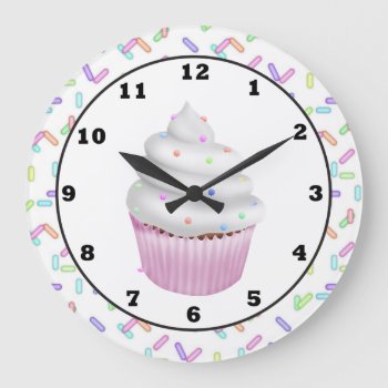Sprinkled Sweet Treat Cupcake Wall Clock by DoodlesSweetTreats at Zazzle