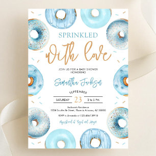 Sprinkled With Love Blue Donuts Baby Shower Invitation