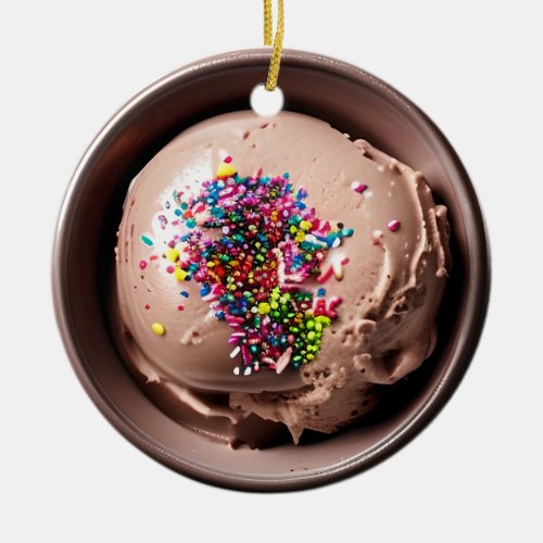 Sprinkled with Love  Chocolate Ice Cream Christma Ceramic Ornament
