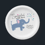 Sprinkled with Love Cute Elephant Baby Sprinkle Paper Plates<br><div class="desc">Cute paper napkin for your baby sprinkle party. Illustration of an elephant sprinkling water and colorful hearts in the air. The text above the elephant says "Sprinkled with love." Add the mom-to-be's name and the event date to customize this item. Texts are easily editable online. Original illustration and design by...</div>