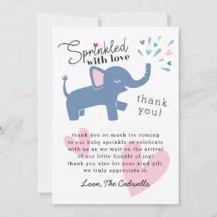 Sprinkled With Love Cute Elephant Baby Sprinkle Thank You Card